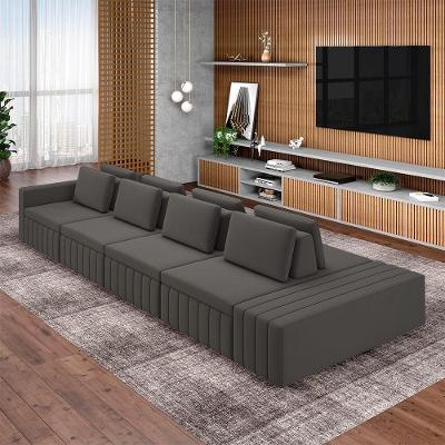 Sofá Modular Ilha Olimpo G45 4 Lugares 505cm Veludo Grafite Gran Belo
