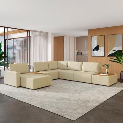 Sofá de Canto Takashi 6 Lugares 603cm com Chaise Bouclê Bege G45 Gran Belo