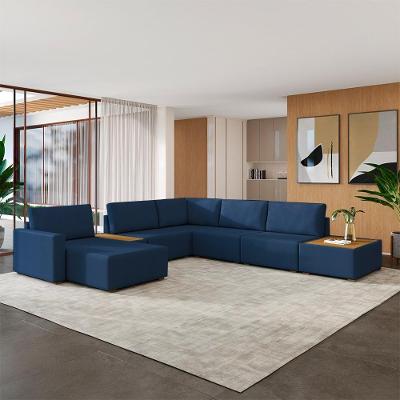 Sofá de Canto Takashi 6 Lugares 603cm Azul Petróleo Bouclê Gran Belo