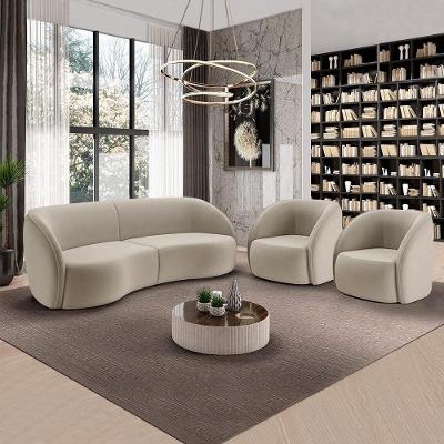 Conjunto Sofá Clarke G45 4 Lugares Bipartido 240cm Veludo Bege com 2 Poltronas Gran Belo