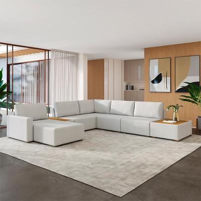 Sofá de Canto Takashi 6 Lugares 603cm Bouclê Off White G45 Gran Belo