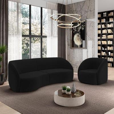 Conjunto Sofá Bipartido 318cm e Poltrona Clarke G45 Veludo Preto Gran Belo