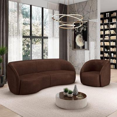Conjunto Sofá Sala de Estar Clarke G45 Bipartido 318cm Marrom Manchado Pu Gran Belo