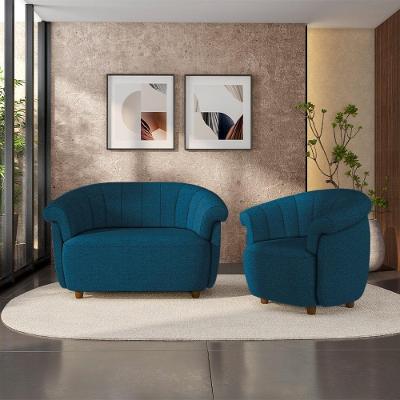 Conjunto de Sofá Latvia 3 Lugares com Namoradeira e Poltrona Azul Linho Gran Belo