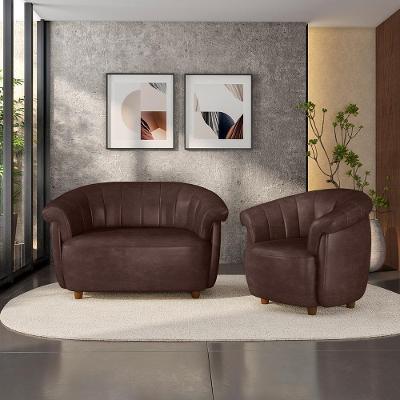 Conjunto de Sofá Latvia 3 Lugares 150cm Marrom Manchado Pu Gran Belo
