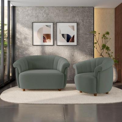 Conjunto de Sofá Latvia 3 Lugares 150cm Cinza Escuro em Veludo Gran Belo