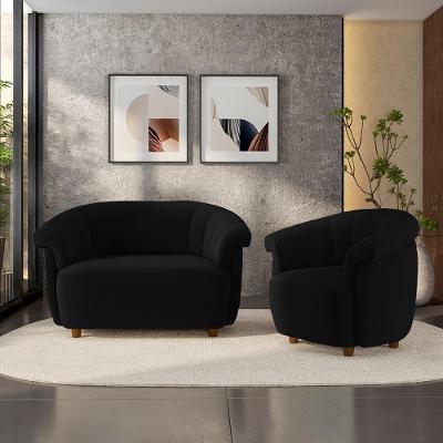 Conjunto de Sofás Latvia G45 3 Lugares 150cm Preto em Veludo Gran Belo