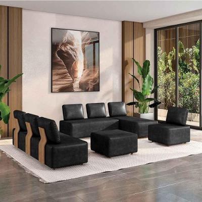 Sofá Modular Liphis G45 4 Lugares com Chaise Preto Couro Sintético Gran Belo