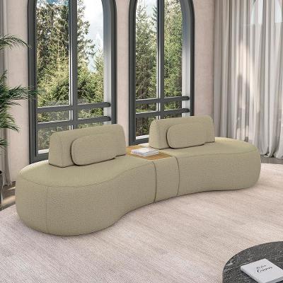 Sofá Modular França G45 3 Lugares Reclinável 302cm Bouclê Bege com Mesa Central Gran Belo