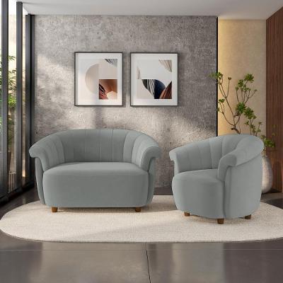 Conjunto de Sofá Latvia 3 Lugares 150cm Cinza em Veludo Gran Belo