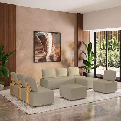 Sofá Modular Liphis G45 4 Lugares com Chaise 220cm Bege Bouclê Gran Belo