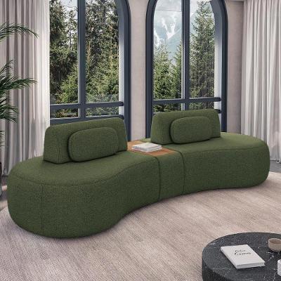 Sofá Modular França 3 Lugares Reclinável 342cm Verde Linho com Mesa Central Gran Belo