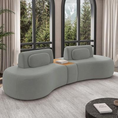 Sofá Modular França 3 Lugares Reclinável 342cm Cinza Veludo com Mesa Central Gran Belo