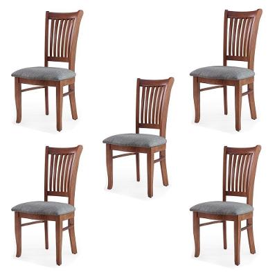Kit 5 Cadeiras Sala de Jantar Bakeri G42 Madeira Maciça Linho Cinza Imbuia Gran Belo