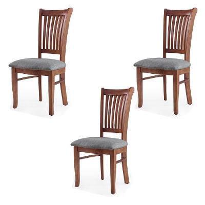 Kit 3 Cadeiras Decorativa Sala de Jantar Bakeri G42 Madeira Maciça Linho Cinza Gran Belo