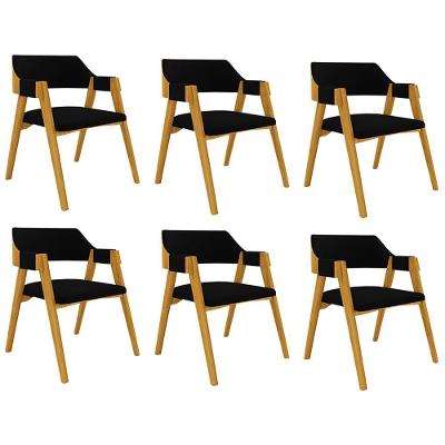 Kit 6 Cadeiras Sala de Jantar e Jogos Poker Madeira Maciça Veludo Preto-mel Gran Belo