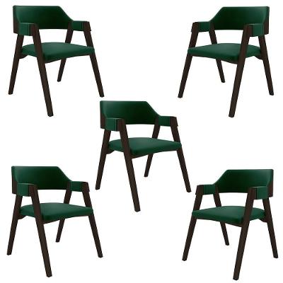 Kit 5 Cadeiras Sala de Jantar e Jogos Poker em MDF-MDP Veludo Verde-capuccino Gran Belo