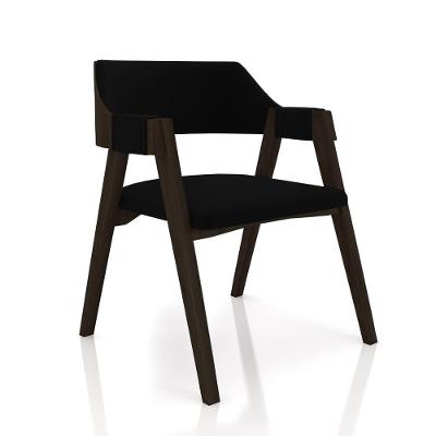 Cadeira para Sala de Jantar Poker Madeira Maciça Estofada em Veludo Preto-capuccino Gran Belo