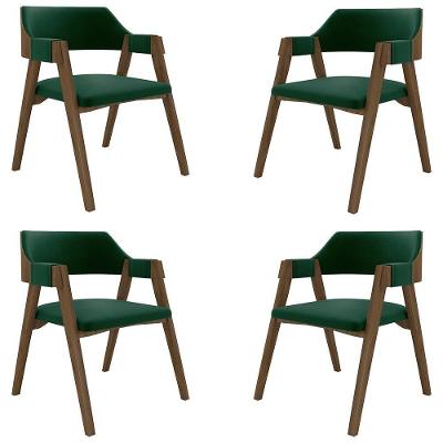 Kit 4 Cadeiras Sala de Jantar e Jogos G42 Estrutura em MDF-MDP Veludo Verde-nogueira Gran Belo