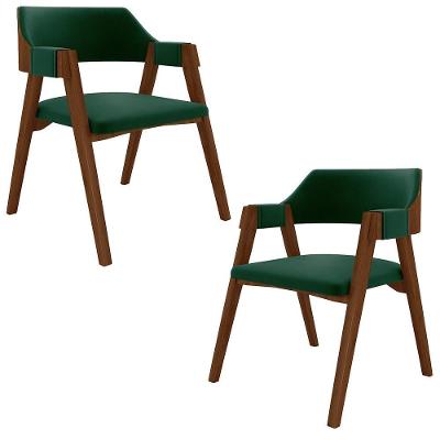 Kit 2 Cadeiras Poker para Sala de Jantar e Jogos Madeira Maciça Veludo Verde Imbuia Gran Belo