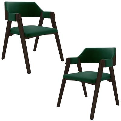Kit 2 Cadeiras Sala de Jantar Poker Madeira Maciça Veludo Verde e Capuccino Gran Belo