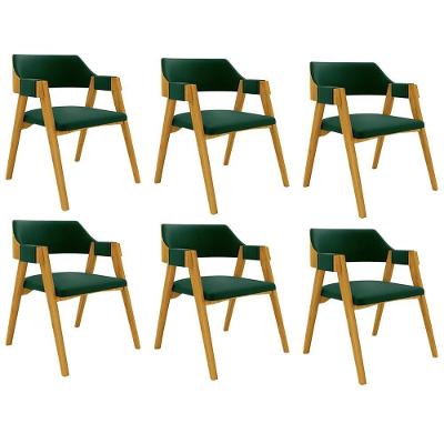 Kit 6 Cadeiras Sala de Jantar e Jogos Poker Madeira Maciça Estofadas em Veludo Verde Gran Belo