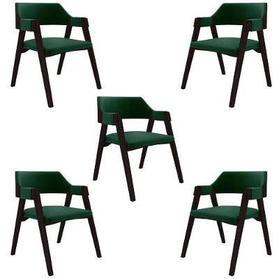 Kit 5 Cadeiras Sala de Jantar e Jogos Poker Madeira Maciça Veludo Verde Tabaco Gran Belo