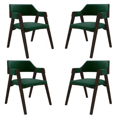 Kit 4 Cadeiras Sala de Jantar e Jogos Poker Madeira Maciça Veludo Verde Capuccino Gran Belo