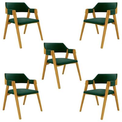 Kit 5 Cadeiras Sala de Jantar e Jogos Poker Madeira Maciça Veludo Verde-mel Gran Belo