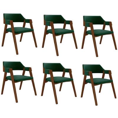 Kit 6 Cadeiras Sala de Jantar Poker Madeira Maciça Veludo Verde Imbuia Gran Belo