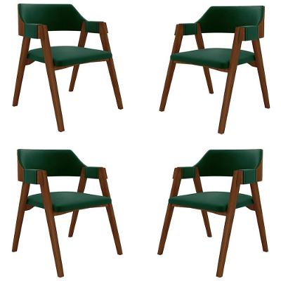 Kit 4 Cadeiras Sala de Jantar e Jogos Poker Madeira Maciça Veludo Verde Imbuia Gran Belo
