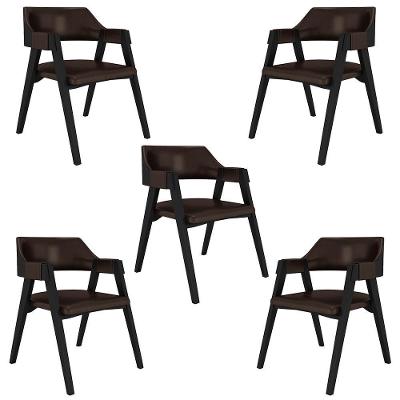 Kit 5 Cadeiras Sala de Jantar e Jogos Poker MDF-MDP PU Marrom-preto G42 Gran Belo