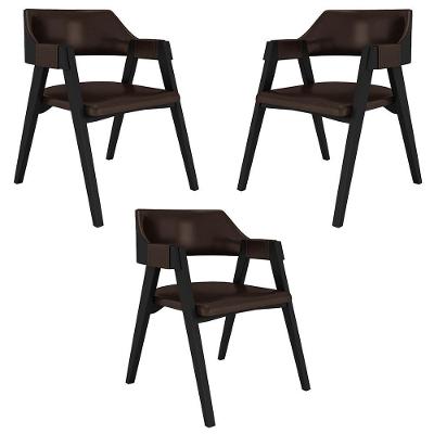 Kit 3 Cadeiras Poker Sala de Jantar Madeira Maciça Estofada Pu Marrom-preto Gran Belo