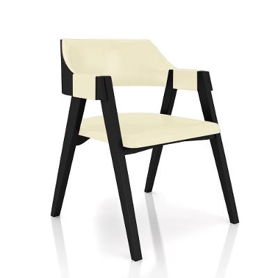 Cadeira para Sala de Jantar e Jogos G42 em MDF-MDP Estofada em Pu Offwhite e Preto Gran Belo