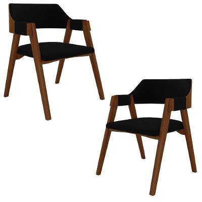 Kit 2 Cadeiras Sala de Jantar Poker Madeira Maciça Veludo Preto-imbuia Gran Belo