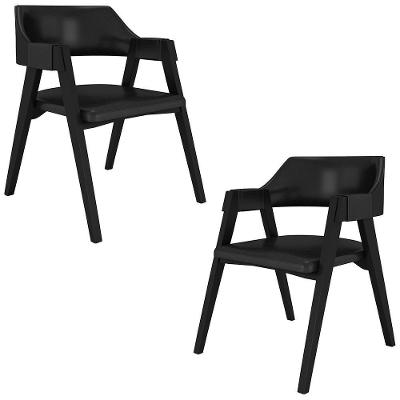 Kit 2 Cadeiras Poker Madeira Maciça Estofada em Pu Preto para Sala de Jantar Gran Belo