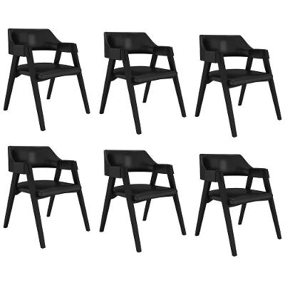 Kit 6 Cadeiras para Sala de Jantar e Jogos Poker G42 MDF-MDP Assento em PU Preto Gran Belo