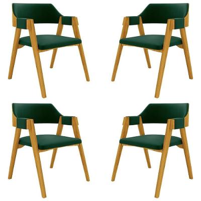 Kit 4 Cadeiras Poker Madeira Maciça Veludo Verde Mel G42 Gran Belo
