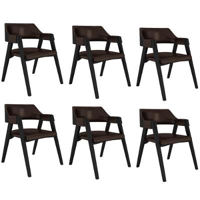 Kit 6 Cadeiras Poker Madeira Maciça MDF-MDP PU Marrom-preto para Sala Gran Belo