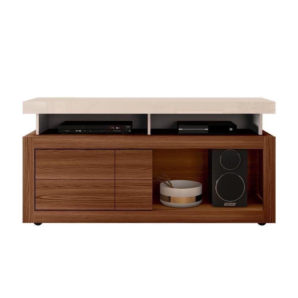 Rack para TV Verano até 55 Polegadas c/ 1 Porta de Correr e 3 Nichos Off White/Marroquim - DJ Móveis - 1