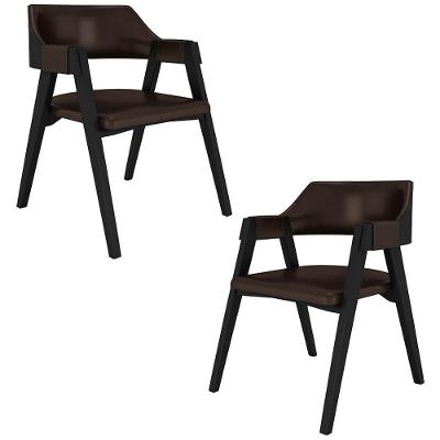 Kit 2 Cadeiras Sala de Jantar Poker Madeira Maciça Estofada em Pu Marrom-preto Gran Belo