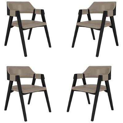 Kit 4 Cadeiras Sala de Jantar e Jogos Poker Madeira Maciça Pu Nude-preto Gran Belo