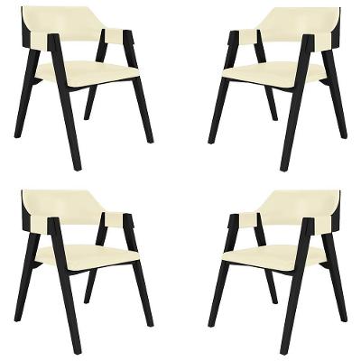 Kit 4 Cadeiras Sala de Jantar e Jogos Poker Madeira Maciça Estofada em Pu Offwhite-preto Gran Belo