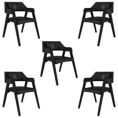 Kit 5 Cadeiras para Sala de Jantar e Jogos Poker Madeira Maciça Estofada em Pu Preto Gran Belo