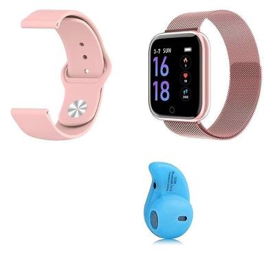 Kit 1 Smartwatch P70 Rosa + 1 Pulseira + Mini Fone Azul