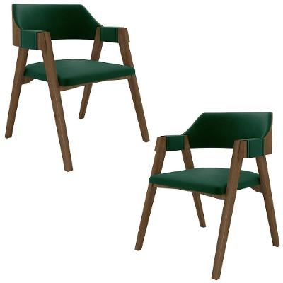 Kit 2 Cadeiras para Sala de Jantar e Jogos Poker Madeira Maciça Estofado em Veludo Verde Gran Belo