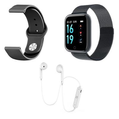 Kit 1 Smartwatch P70 Preto +1 Pulseira +Fone Original Branco