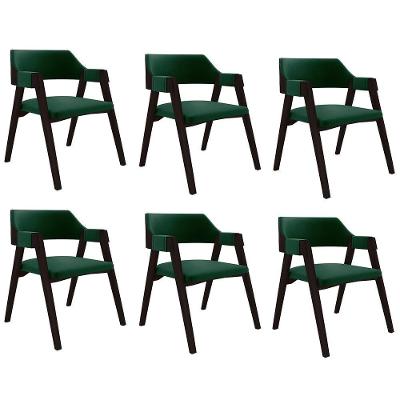 Kit 6 Cadeiras Sala de Jantar e Jogos Poker Madeira Maciça Veludo Verde Gran Belo