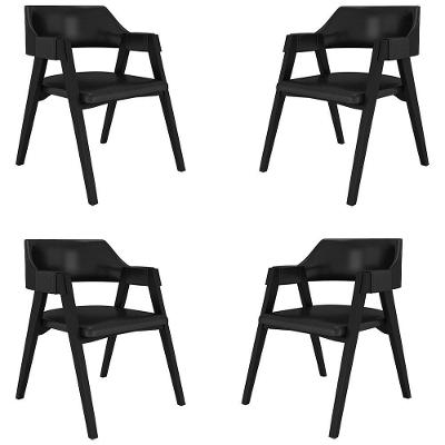 Kit 4 Cadeiras Sala de Jantar e Jogos Poker Madeira Maciça Pu Preto Gran Belo