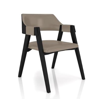 Cadeira para Sala de Jantar e Jogos G42 Madeira Maciça PU Nude-Preto Gran Belo